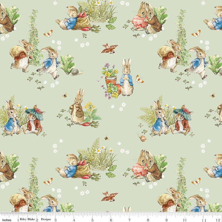 Fabric Riley Blake Green Main Peter Rabbit and Benjamin Bunny by the Q ...