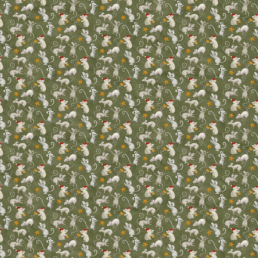 Pattern of rats and stars on a green background