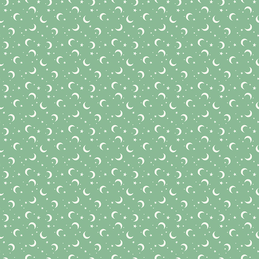 Fabric Riley Blake Green Moon & Stars Frank and Friends by the Quarter Yard C17477-GREEN