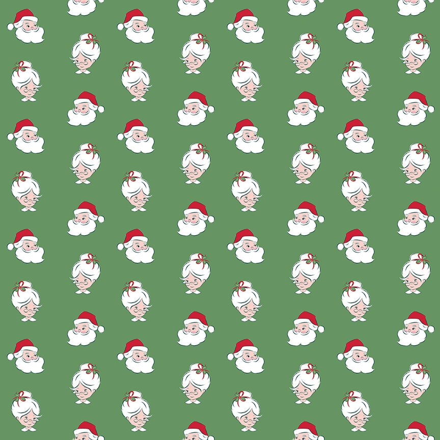 Fabric Riley Blake Green Santa Heads Claus & Co. by the Quarter Yard C17744-GREEN