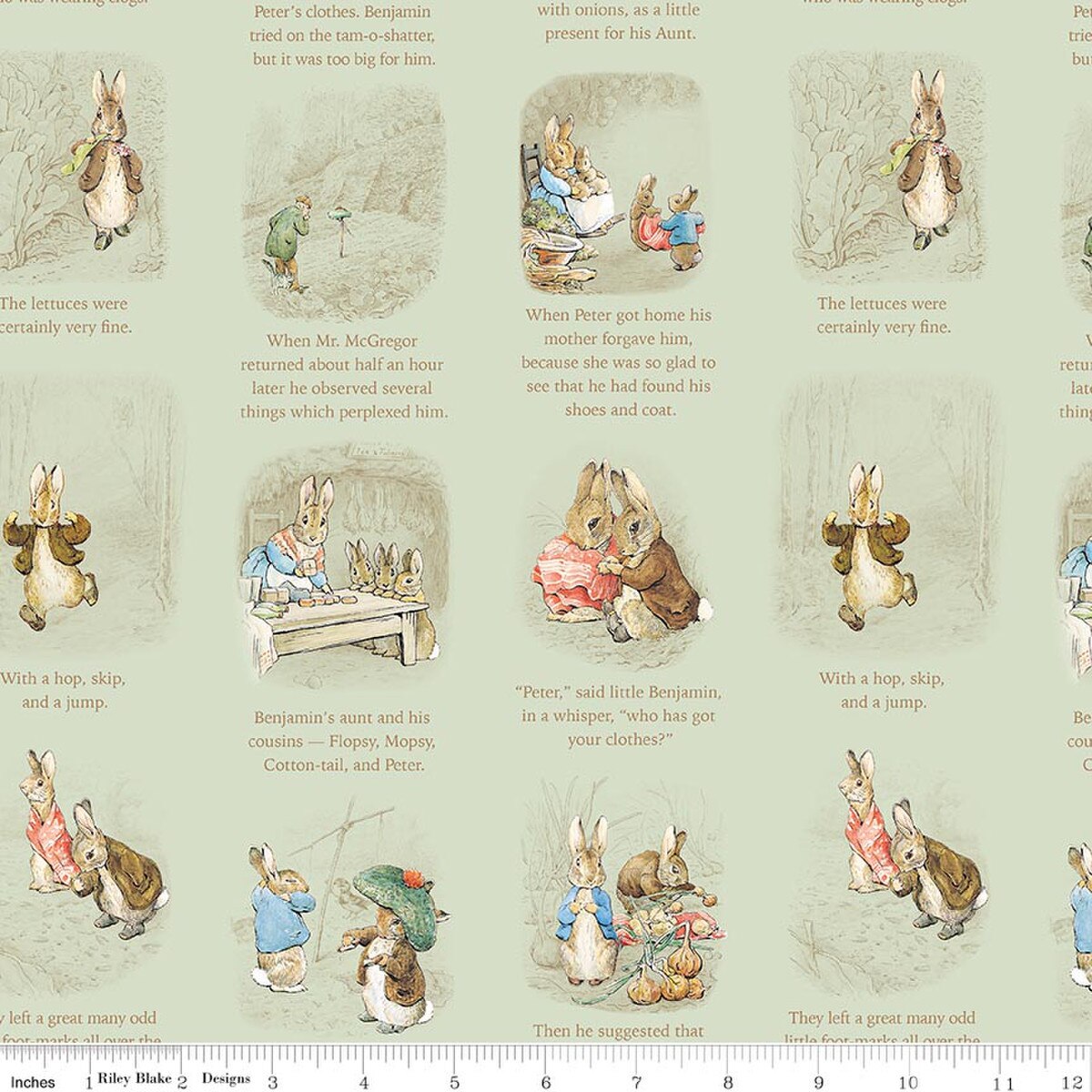 Fabric Riley Blake Green Story Time Peter Rabbit and Benjamin Bunny by the Quarter Yard CD17252-GREEN