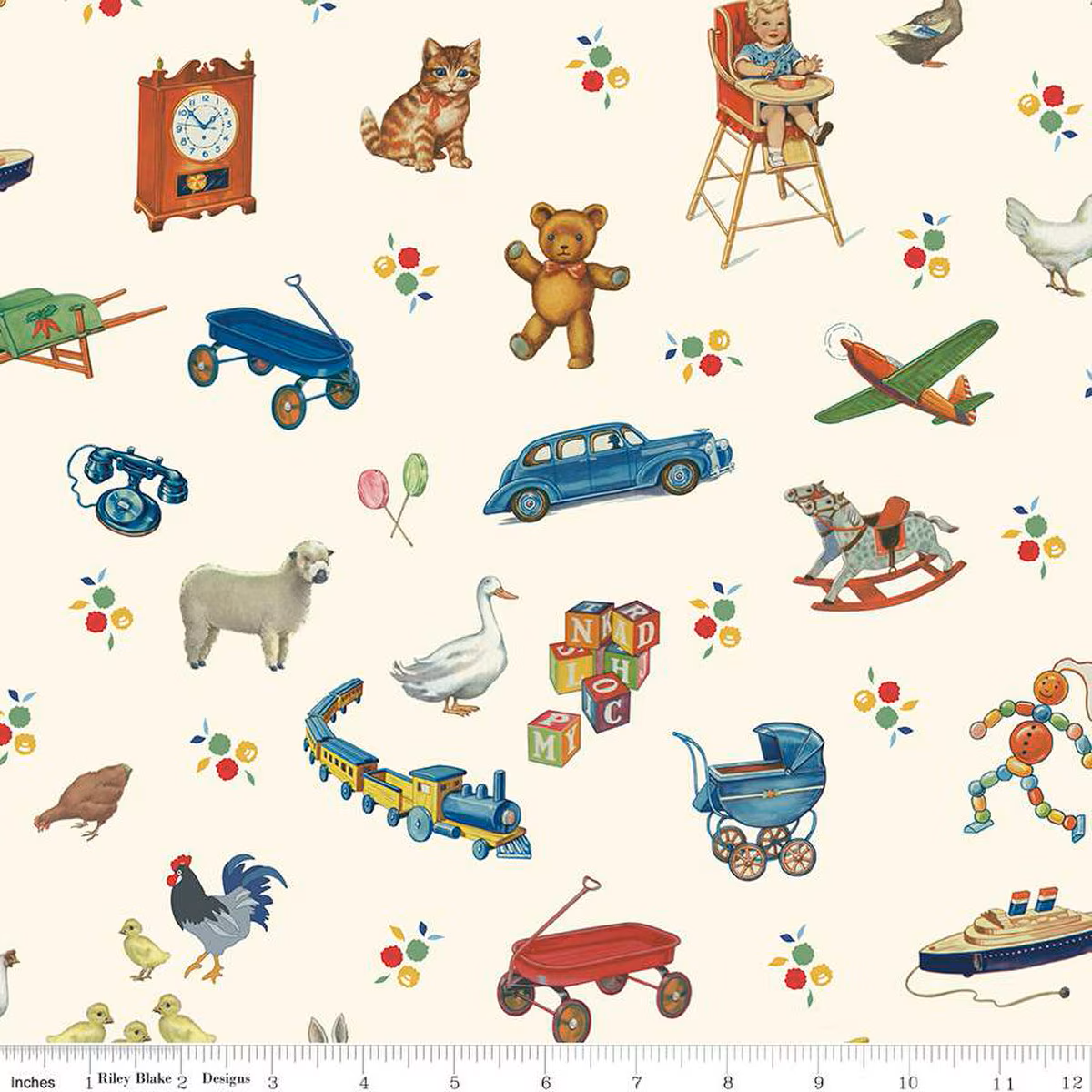 Fabric Riley Blake Ivory Toys Simple Pleasures by the Quarter Yard CD16656-IVORY