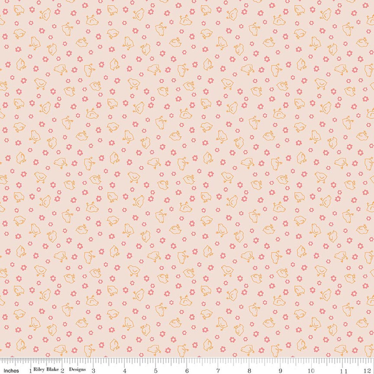 Fabric Riley Blake Lori Holt Coral Baby Chicks Background Farmer's Daughter by the Quarter Yard C17187-CORAL