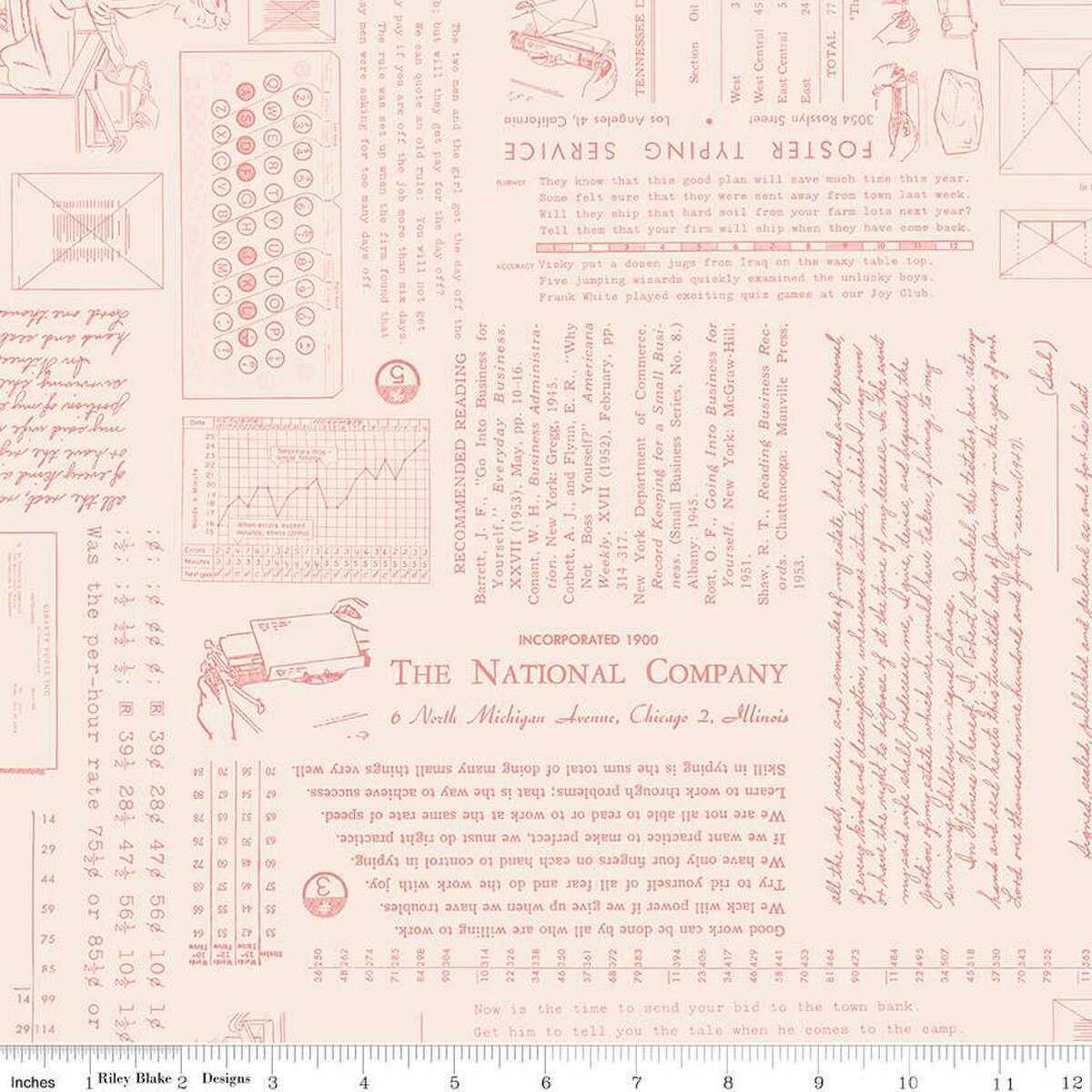 Fabric Riley Blake Lori Holt Coral Background TYPE/ography by the Quarter Yard C16851-CORAL