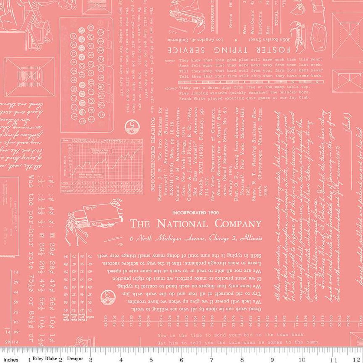 Fabric Riley Blake Lori Holt Coral TYPE/ography by the Quarter Yard C16850-CORAL