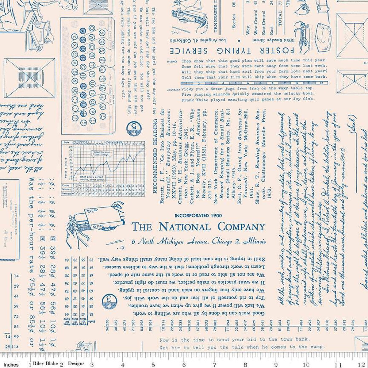 Fabric Riley Blake Lori Holt Denim Background TYPE/ography by the Quarter Yard C16851-DENIM