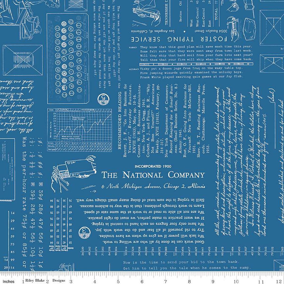 Fabric Riley Blake Lori Holt Denim TYPE/ography by the Quarter Yard C16850-DENIM