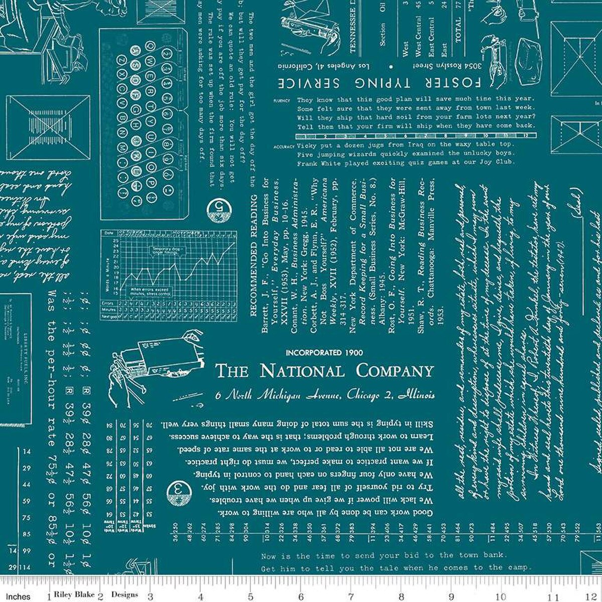 Fabric Riley Blake Lori Holt Lagoon TYPE/ography by the Quarter Yard C16850-LAGOON