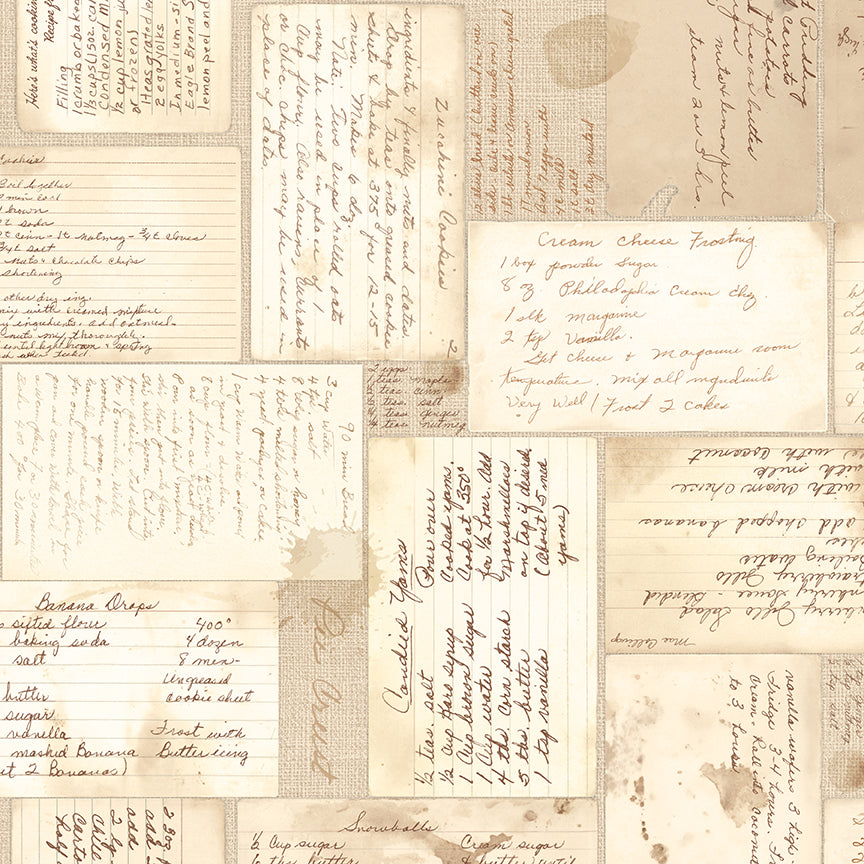 Collage of vintage recipe cards with handwritten text on a textured beige background