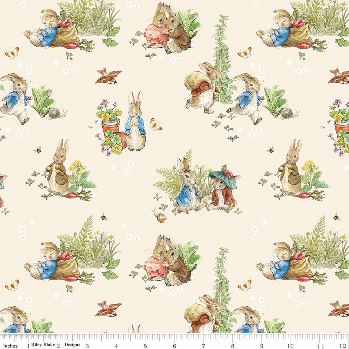 Fabric Riley Blake Main Cream Peter Rabbit and Benjamin Bunny by the Quarter Yard CD17250-CREAM