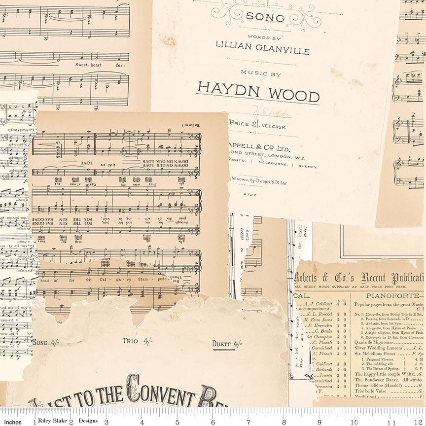 Fabric Riley Blake Melody Parchment Rose & Violet's Bouquet des Fleurs by the Quarter Yard C17295-PARCHMENT