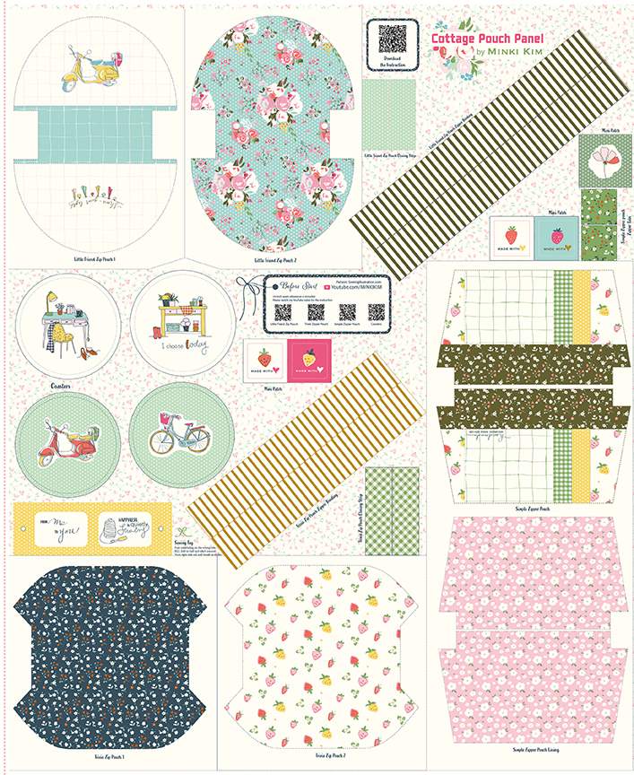 Fabric Riley Blake Minki Kim Cottage Pouch Panel P17060-PANEL
