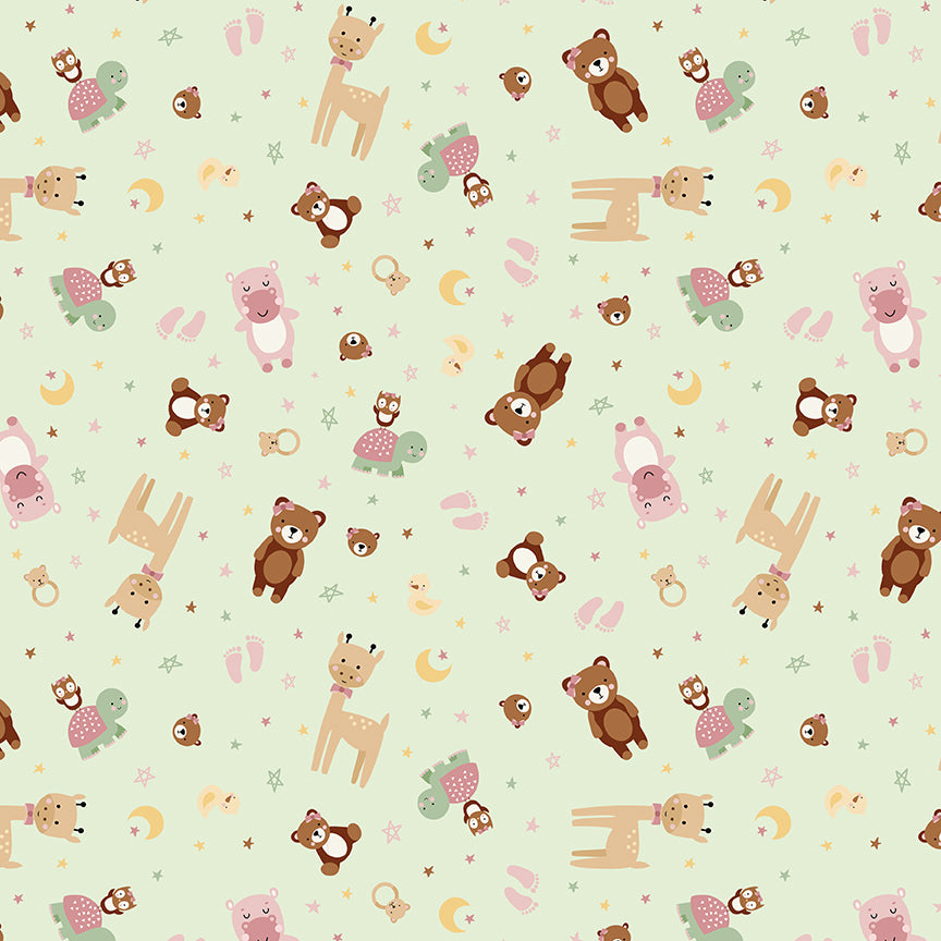 Fabric Riley Blake Mint Animal Toss Baby Girl Designer Flannel by the Quarter Yard F17501-MINT