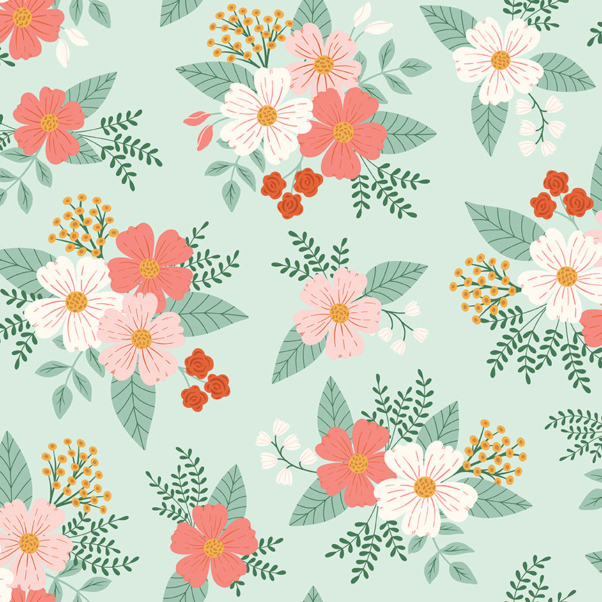 Fabric Riley Blake Mint Floral Meadow Moments Designer Flannel by the Quarter Yard F17511-MINT