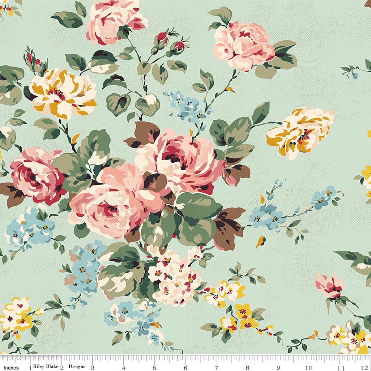 Fabric Riley Blake Mint Main Rose & Violet's Bouquet des Fleurs by the Quarter Yard C17290-MINT
