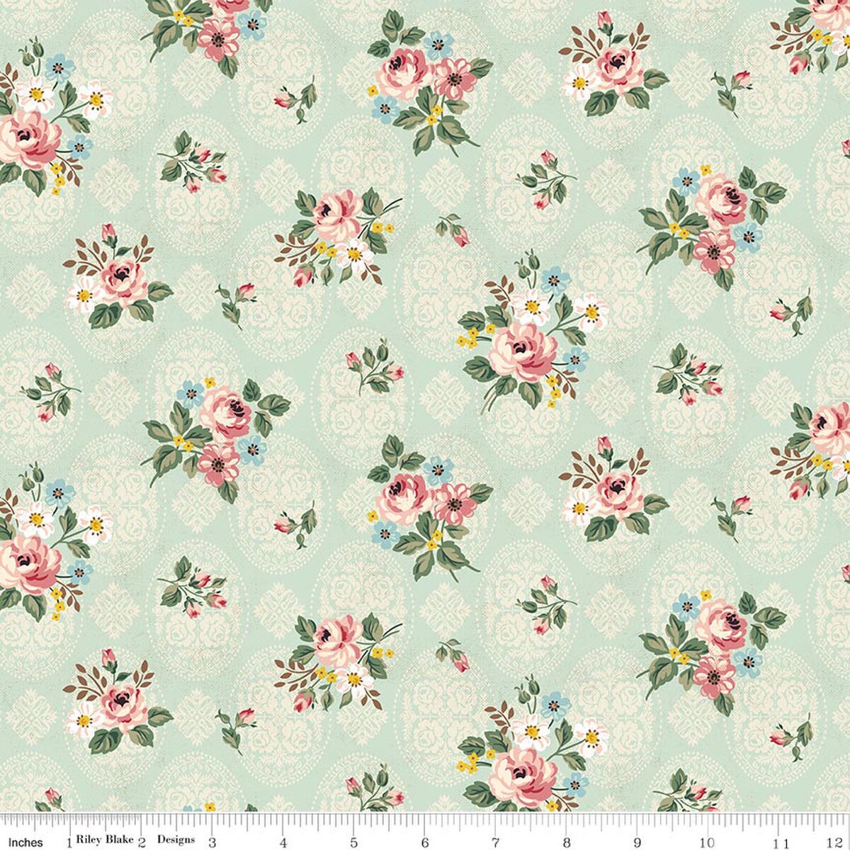 Fabric Riley Blake Mint Posy Rose & Violet's Bouquet des Fleurs by the Quarter Yard C17291-MINT