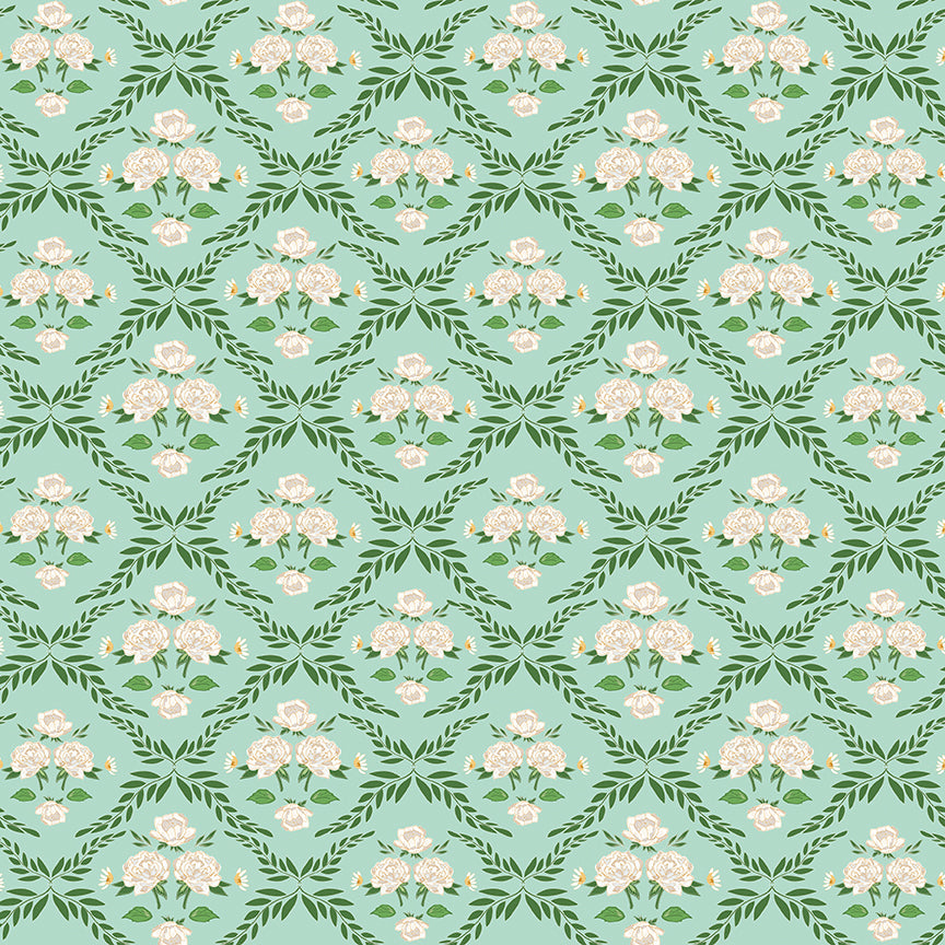 Fabric Riley Blake Mint Trellis Damask Correspondence by the Quarter Yard C17562-MINT