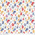 Colorful floral pattern on a white background with a fabric swatch at the bottom.