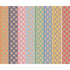 A colorful striped fabric pattern featuring vertical bands of orange, navy, pink, light blue, green, mustard yellow, and red with geometric diamond and lattice designs.
