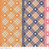 Fabric with star and plaid pattern, featuring orange, blue, and pink colors.