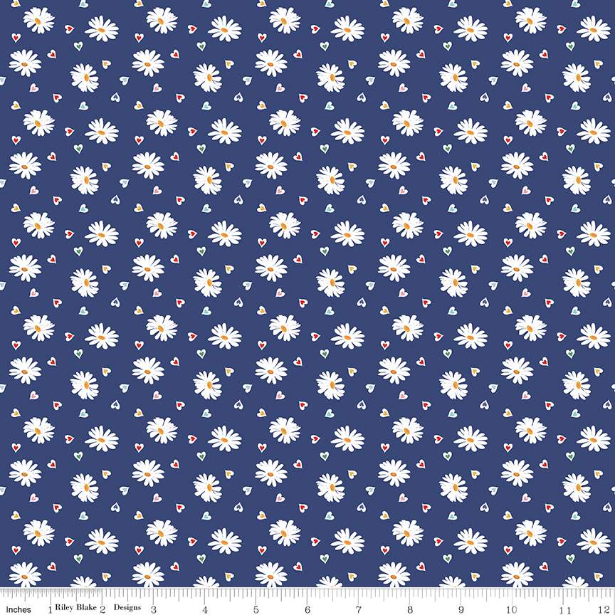 Fabric Riley Blake Navy Heart Daisies Simple Pleasures by the Quarter Yard C16652-NAVY