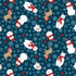 Christmas-themed pattern with snowmen, bears, and reindeer on a blue background.