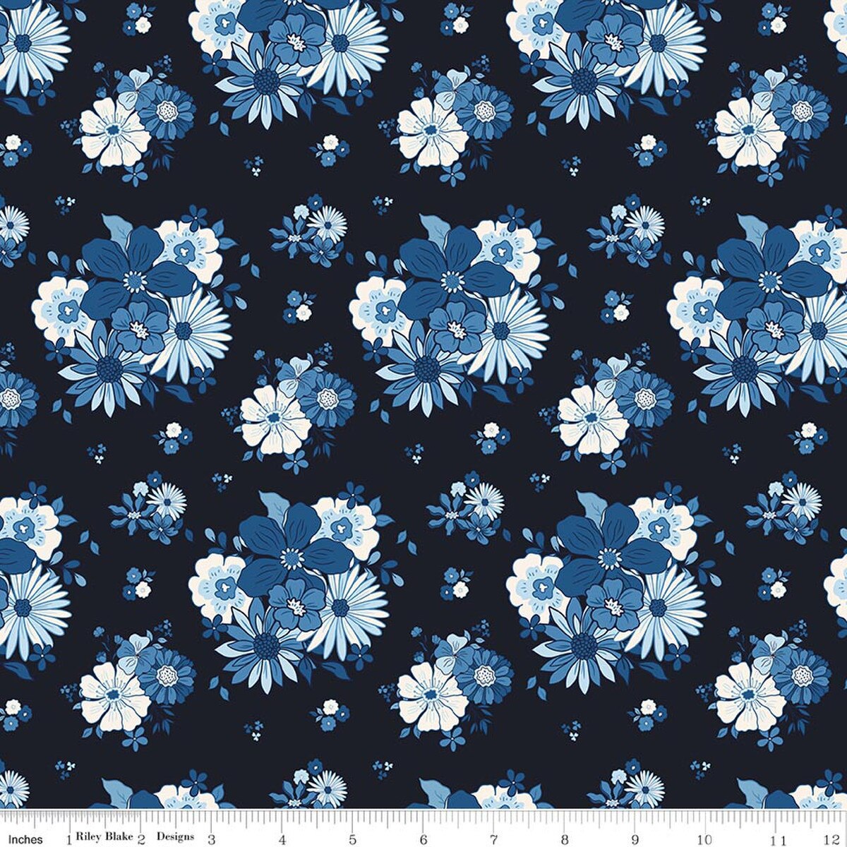 Fabric Riley Blake Navy Main Blue Blooms and Threads by the Quarter Yard C17120-NAVY