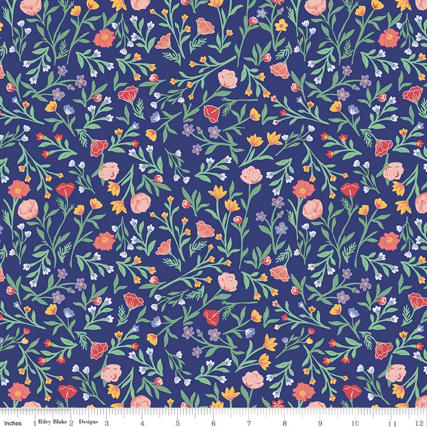 Fabric Riley Blake Navy Scattered Vine Simple Pleasures by the Quarter Yard C16654-NAVY