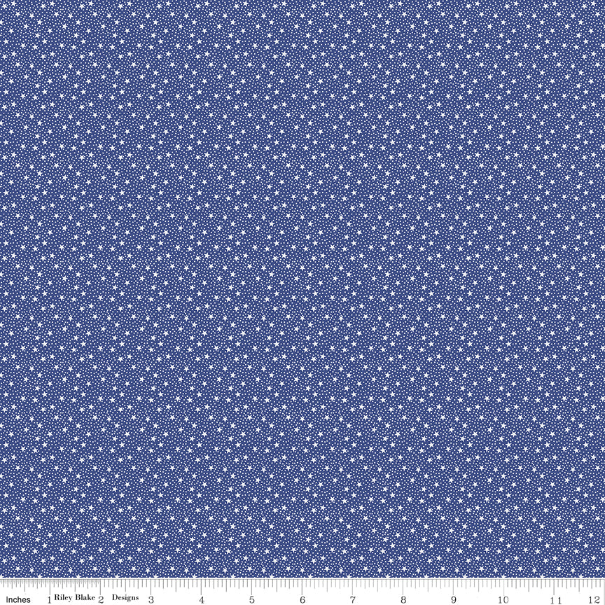 Blue fabric with white star pattern, measured in inches.