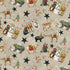 Pattern of Christmas-themed animals and stars on a beige background