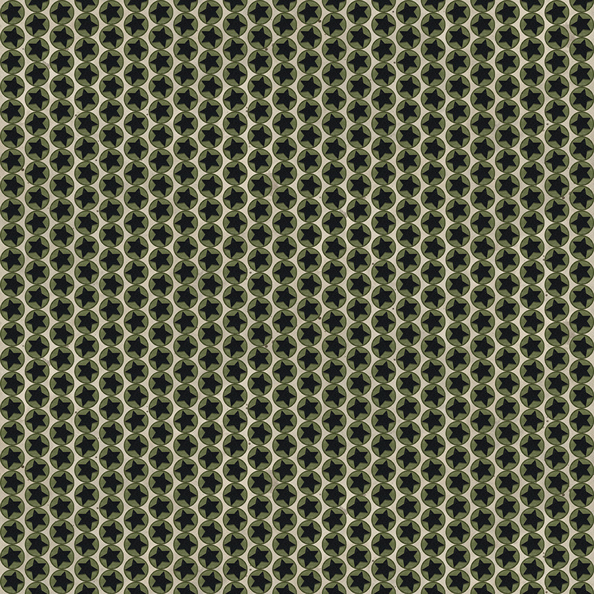Patterned fabric with geometric design in green and beige