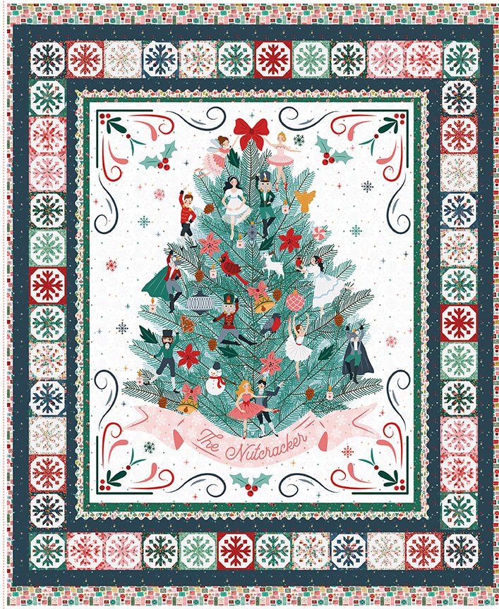 Decorative quilt with a Christmas tree design and colorful border