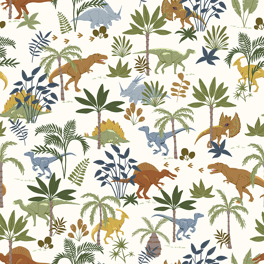 Fabric Riley Blake Off White Jungle Dinos Cretaceous Designer Flannel by the Quarter Yard F17505-OFFWHITE