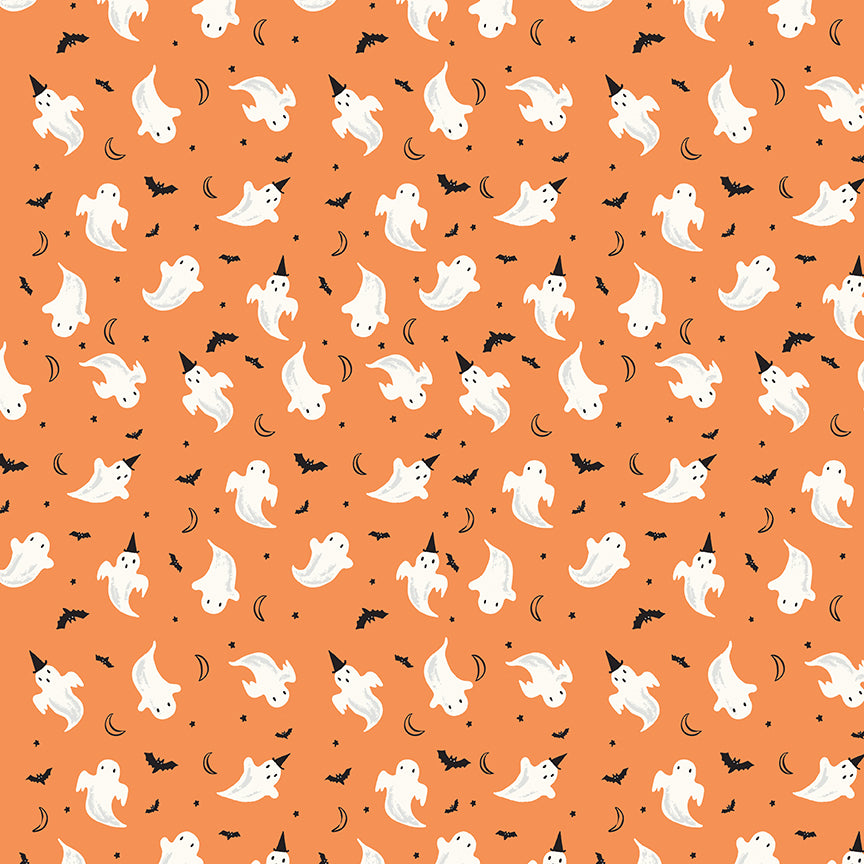 Fabric Riley Blake Orange Ghosts Frank and Friends by the Quarter Yard C17475-ORANGE
