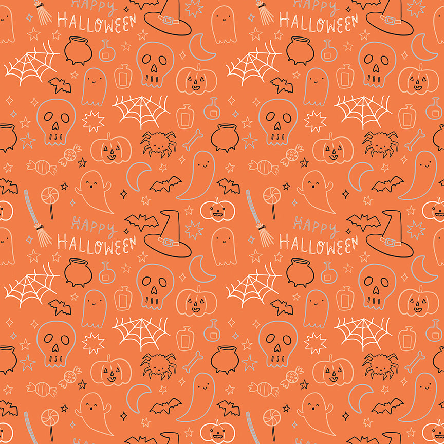 Fabric Riley Blake Orange Halloween Icons Frank and Friends by the Quarter Yard C17476-ORANGE