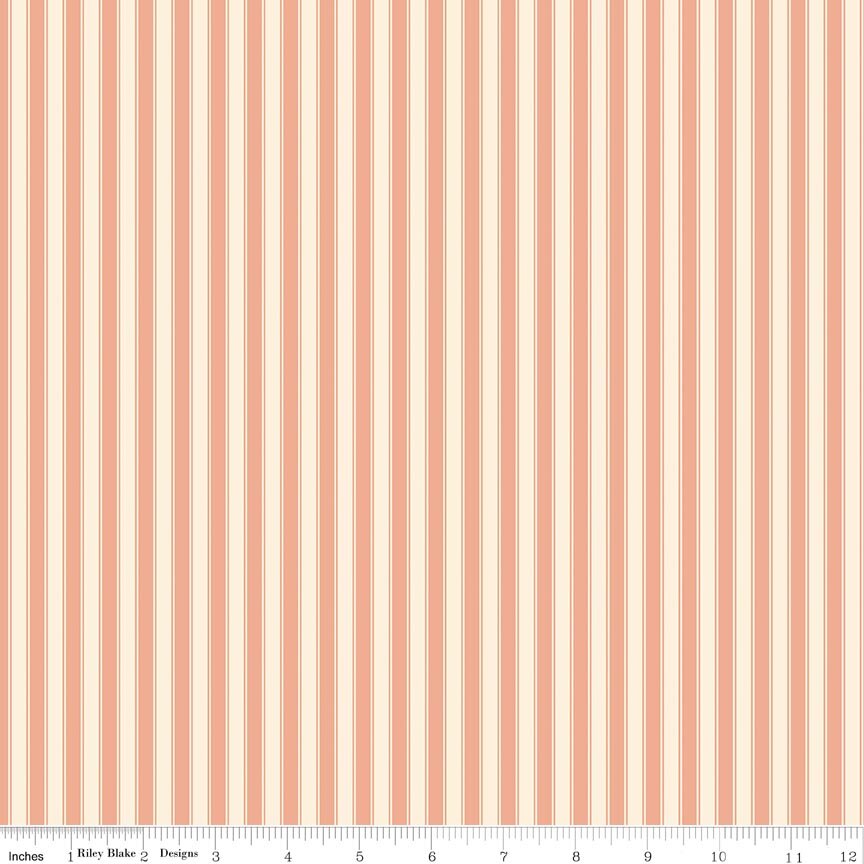 Fabric Riley Blake Peach Stripes Rose & Violet's Bouquet des Fleurs by the Quarter Yard C17293-PEACH