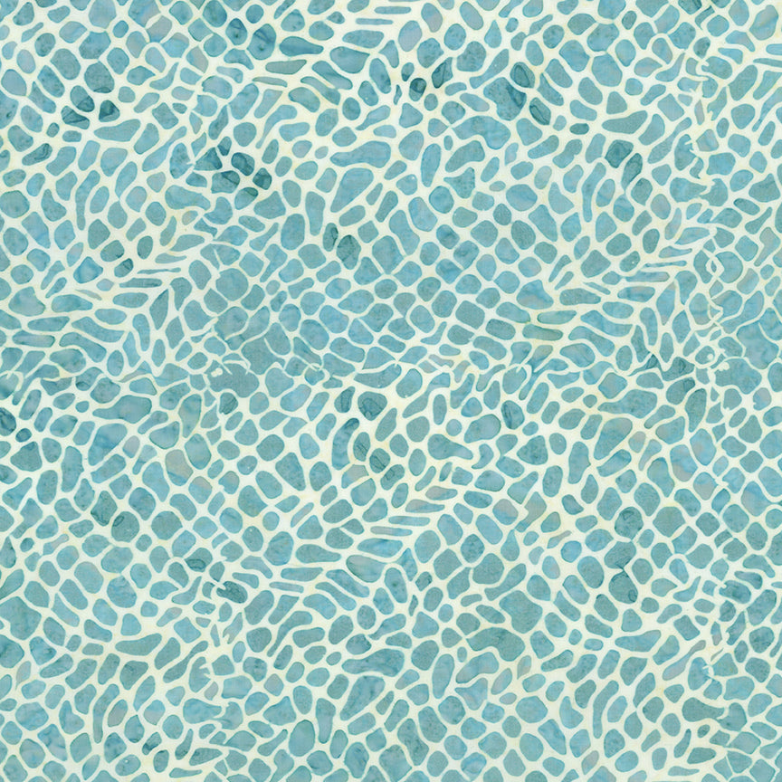A close-up of a repeating pebble-like mosaic pattern in light aqua blue and off-white, filling the entire frame.