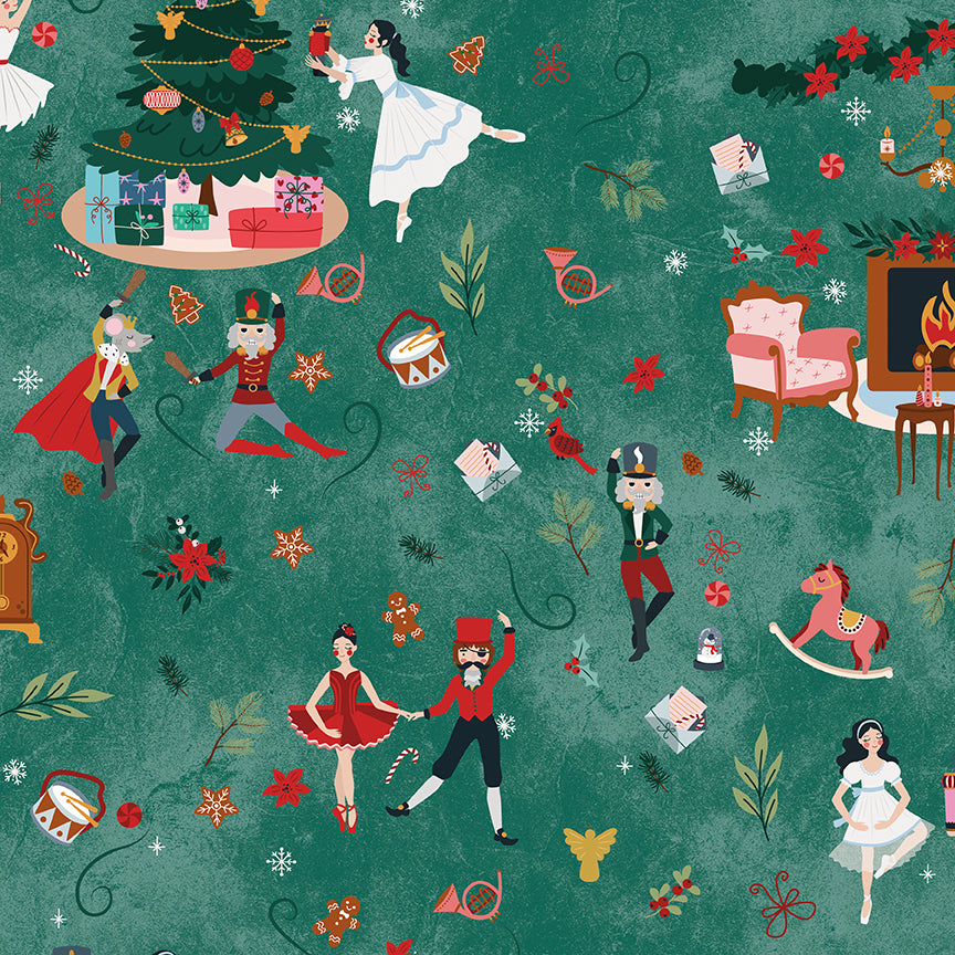 Fabric Riley Blake Pine Main Nutcracker Tradition by the Quarter Yard CD17670-PINE