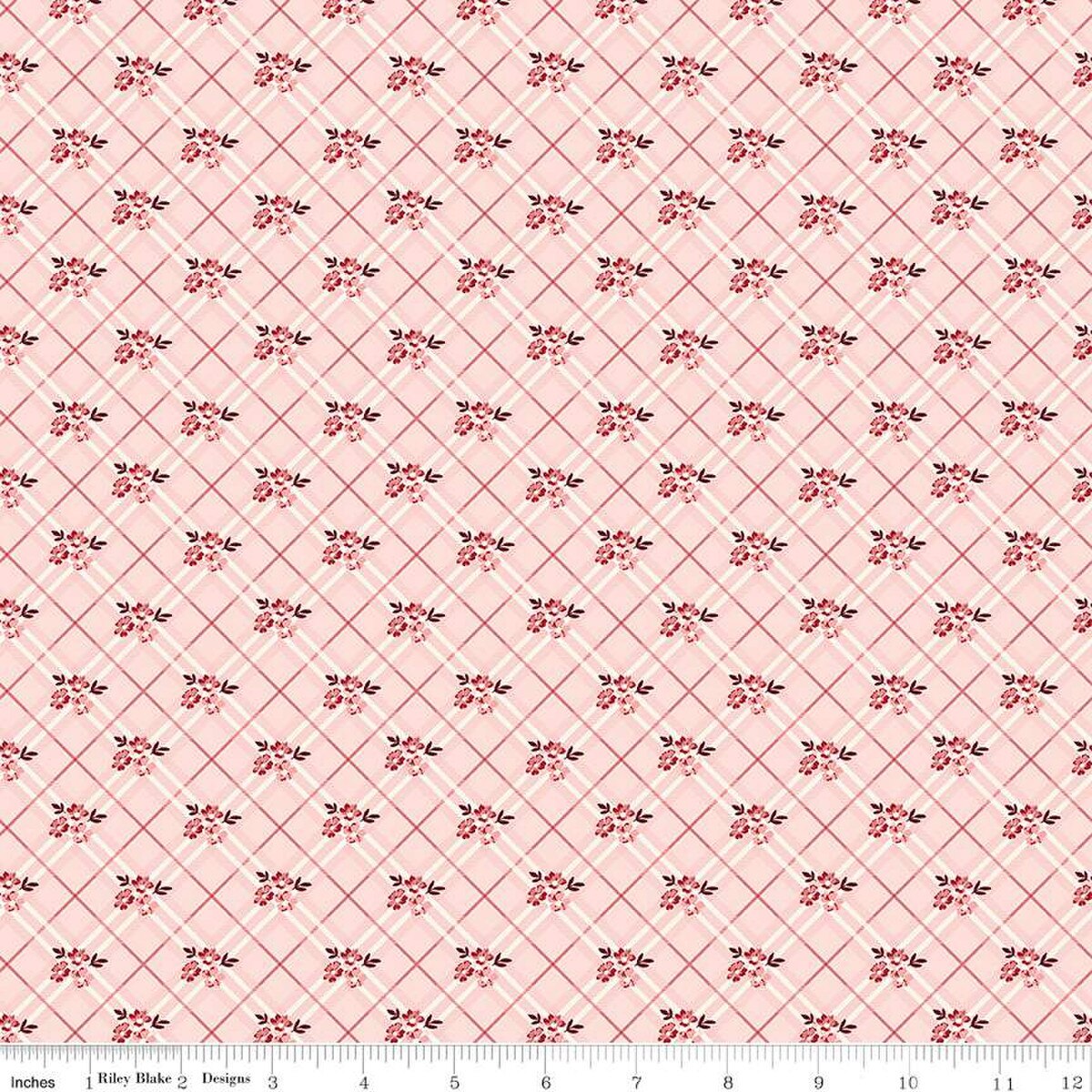 Fabric Riley Blake Pink Floral Plaid Love You Always by the Quarter Yard C16873-PINK