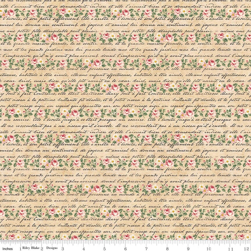 Fabric Riley Blake Poeme Parchment Rose & Violet's Bouquet des Fleurs by the Quarter Yard C17296-PARCHMENT