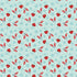 Pattern of red mugs, hearts, and snowflakes on a light blue background