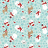 Pattern of snowmen, reindeer, and snowflakes on a light blue background