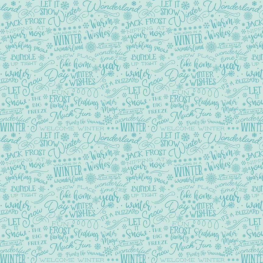 Winter-themed text pattern on a light blue background