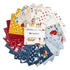 Collection of fabric swatches with various patterns on a white background