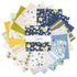 Collection of fabric swatches with various patterns on a white background