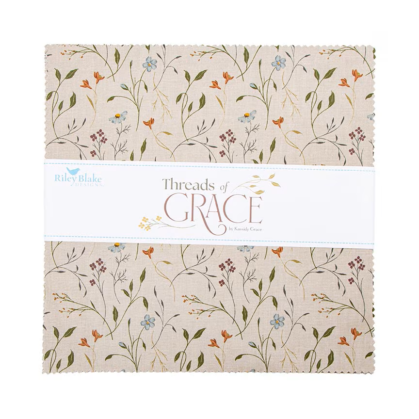 Pack of fabric with floral pattern and 'Threads of Grace' branding on a white background