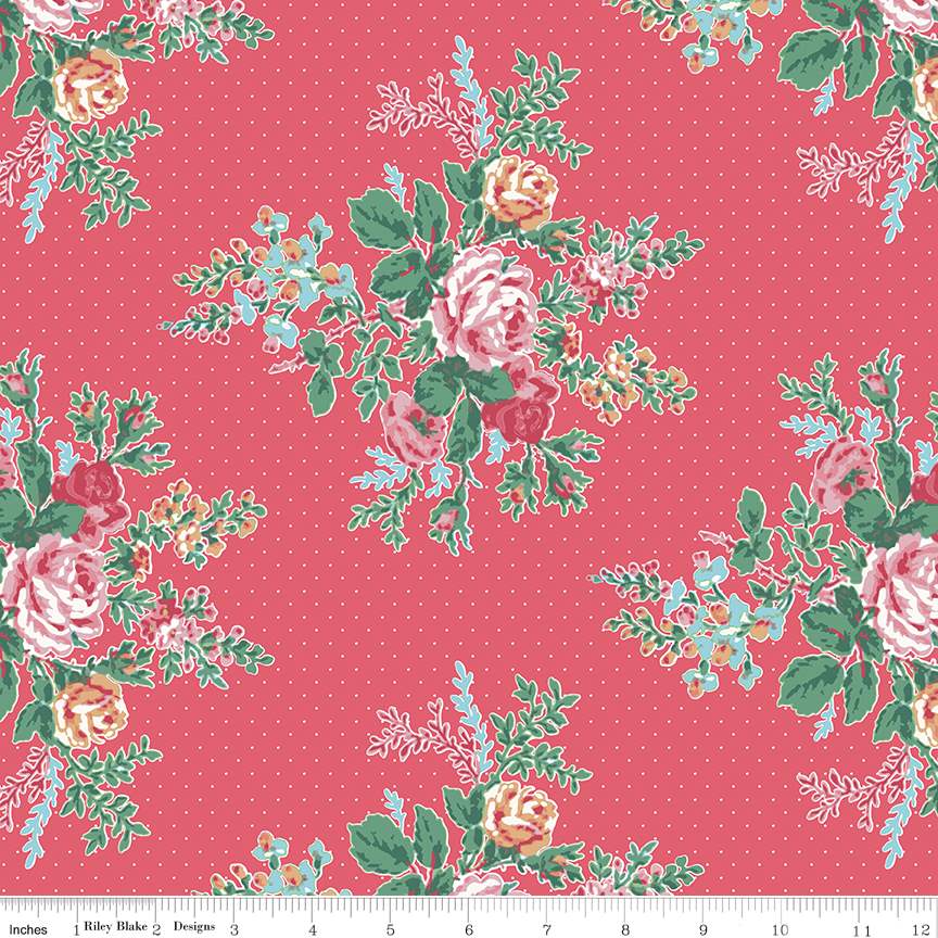 Fabric Riley Blake Raspberry Floral Simple Pleasures by the Quarter Yard C16650-RASPBERRY