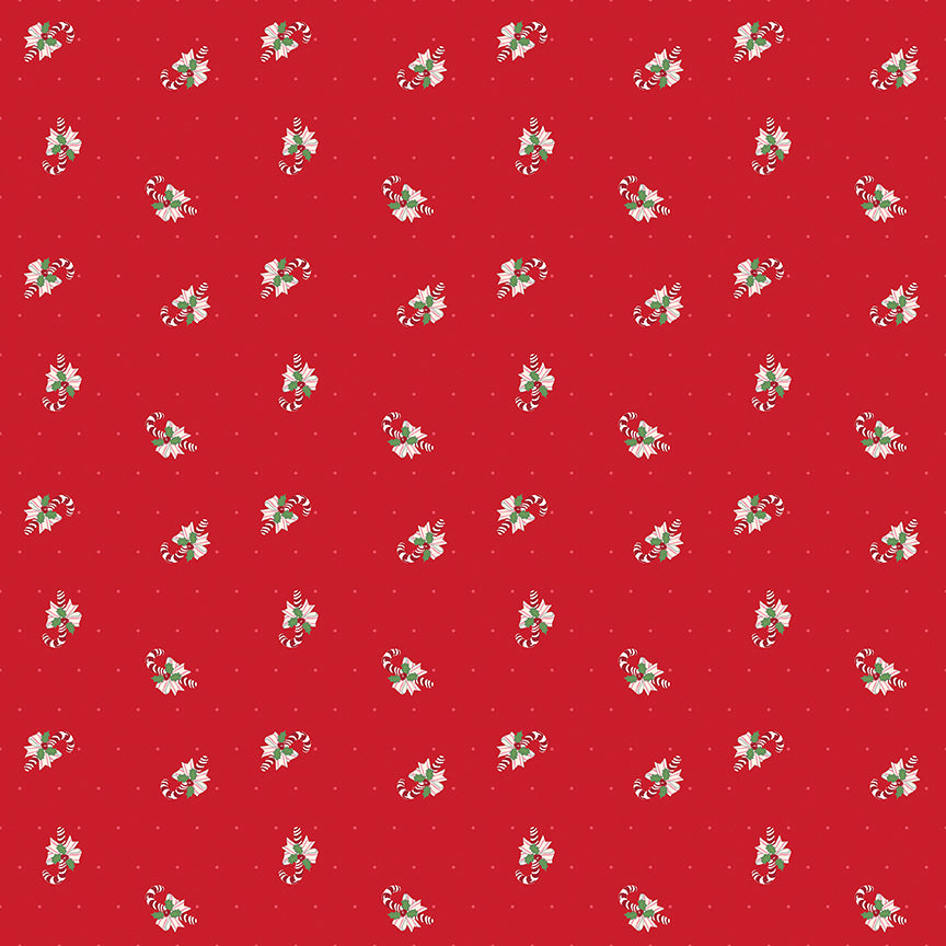 Fabric Riley Blake Red Candy Cane Toss Claus & Co. by the Quarter Yard C17746-RED