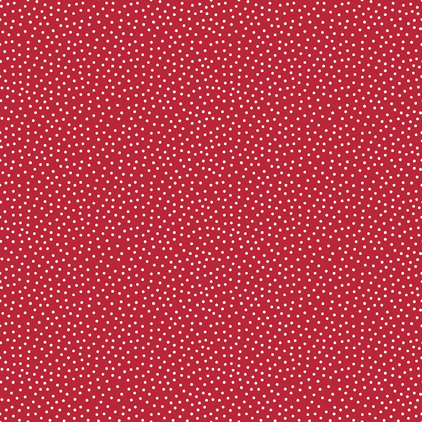 Red fabric with small white polka dots
