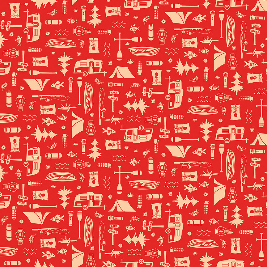 Fabric Riley Blake Red Let's Camp Happy Haven by the Quarter Yard C17622-RED